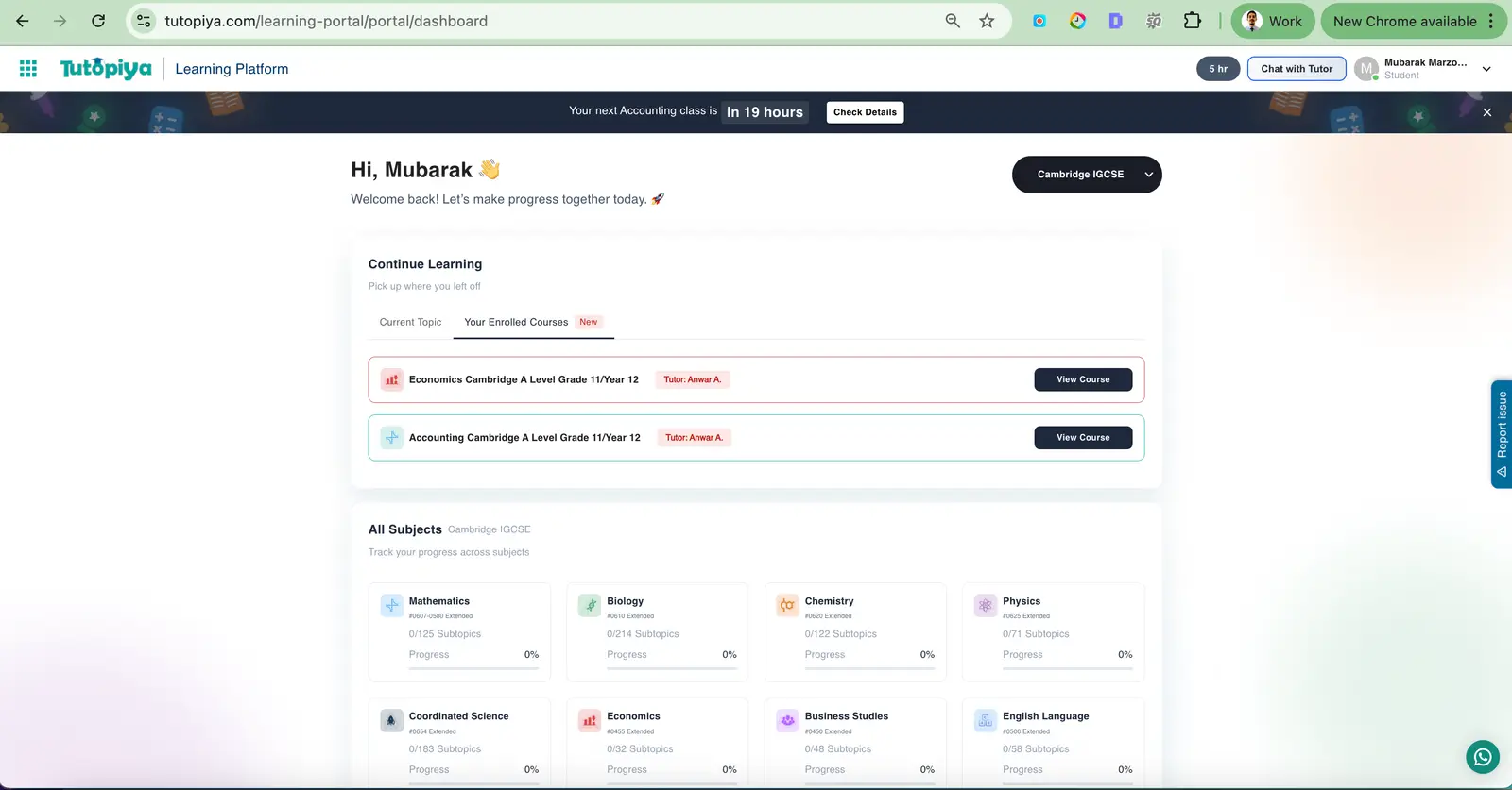 Tutopiya tutor platform dashboard