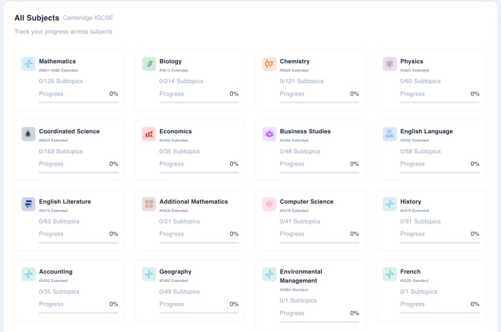 AI Buddy subject progress dashboard
