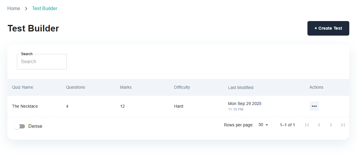 TestBuilder AI-Powered Quiz Creation Interface