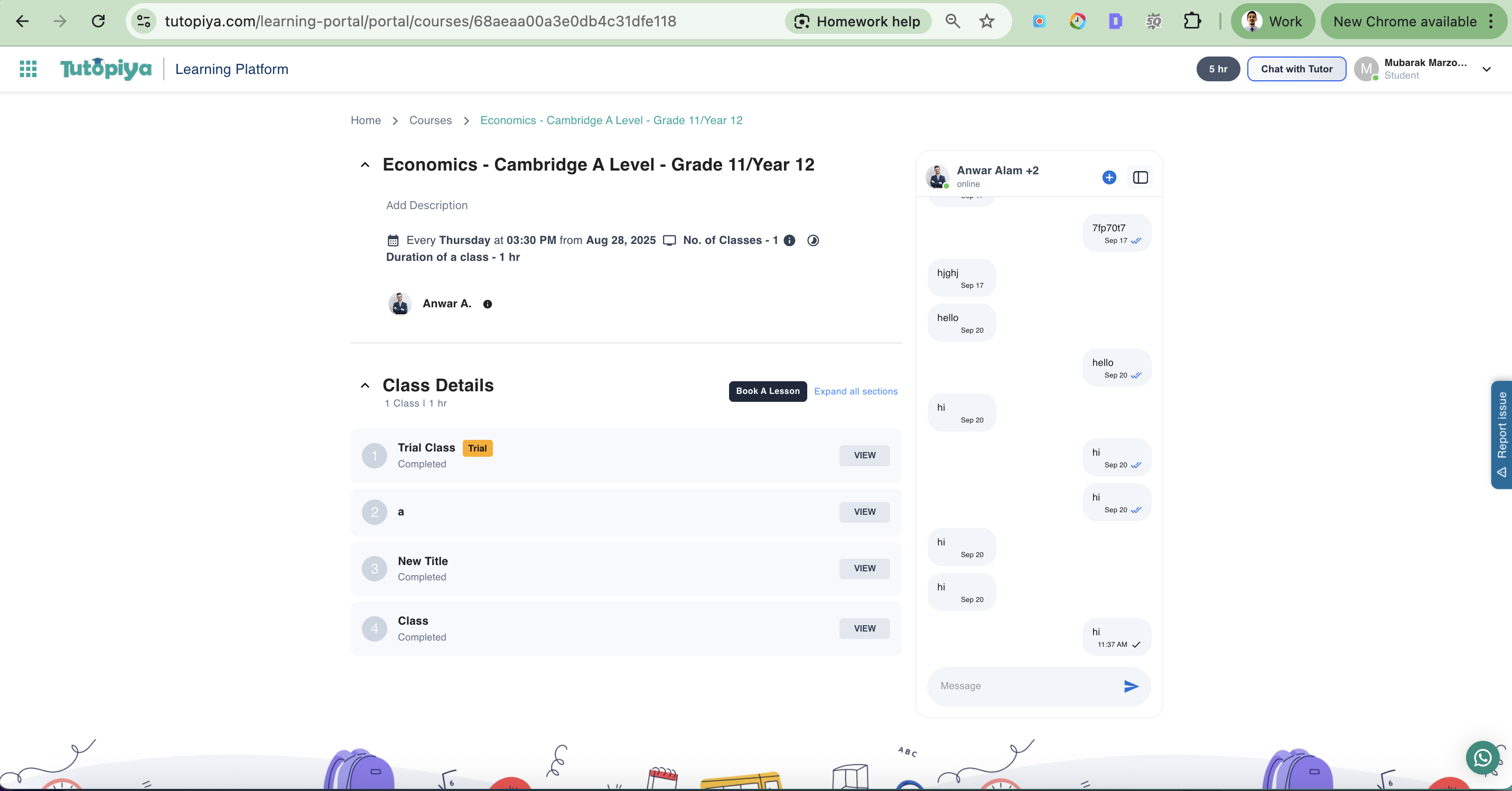 Course Page with Book a Lesson Button