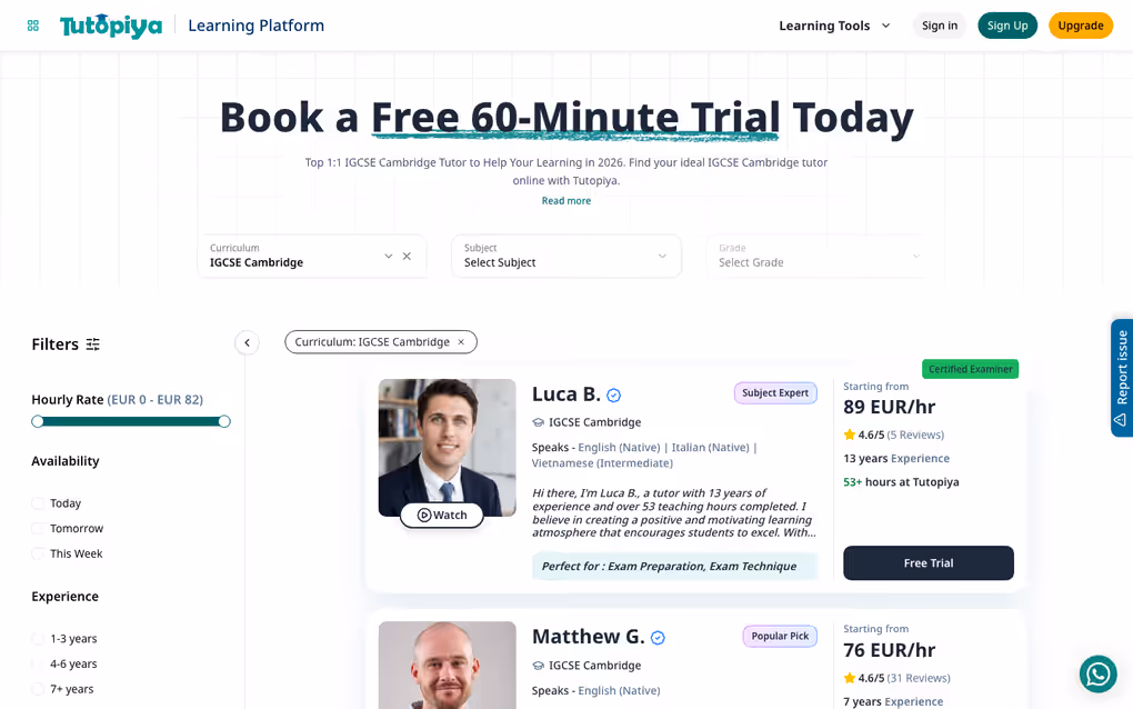 Tutopiya tutors listing page